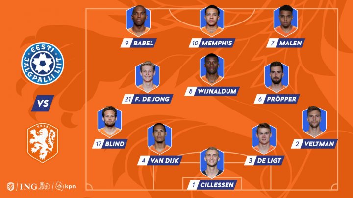 Alineación de Holanda ante Estonia.