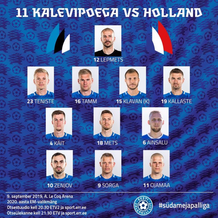 Alineación de Estonia ante Holanda.