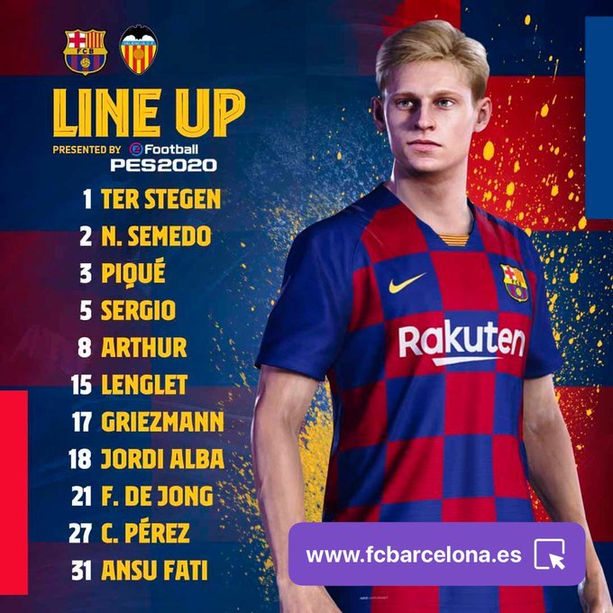 Alineación del Barcelona ante el Valencia.