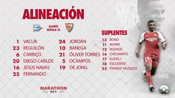 Alineación del Sevilla ante el Alavés.