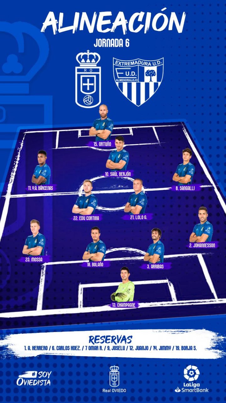 Alineación del Real Oviedo ante el Extremadura.