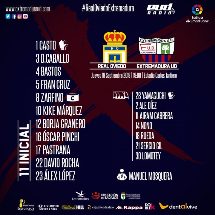 Alineación del Extremadura ante el Real Oviedo.