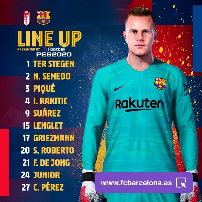 Alineación del Barcelona en Los Cármenes.