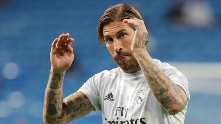 Sergio Ramos, en el calentamiento previo a un partido del Real Madrid