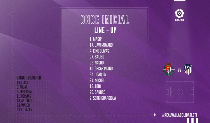 Alineación del Real Vallaolid ante el Atlético de Madrid.
