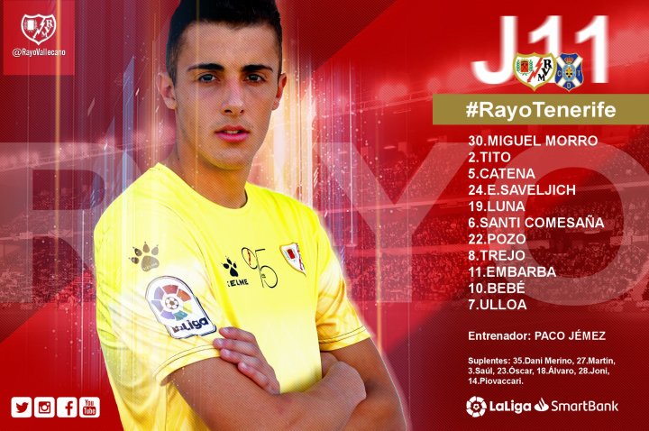 Alineación del Rayo Vallecano ante el Tenerife.