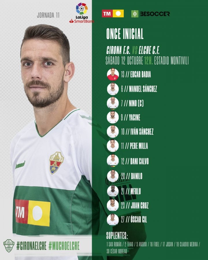 Alineación del Elche ante el Girona.