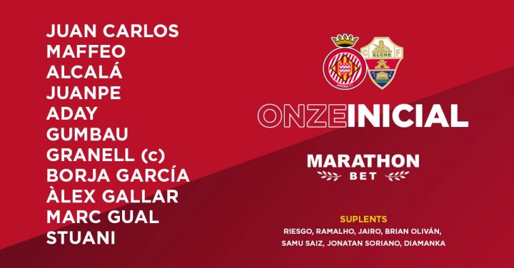 Alineación del Girona ante el Elche.
