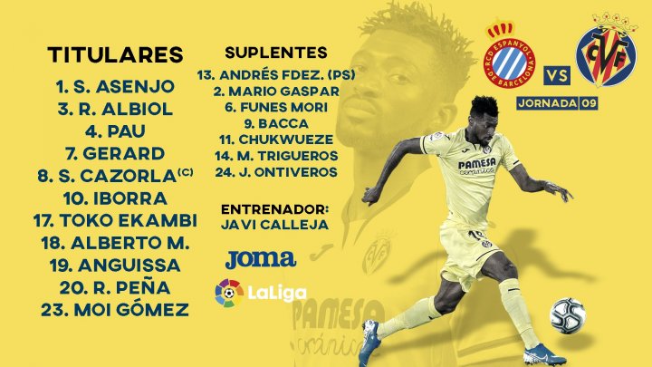 Alineación del Villarreal en el RCDE Stadium.