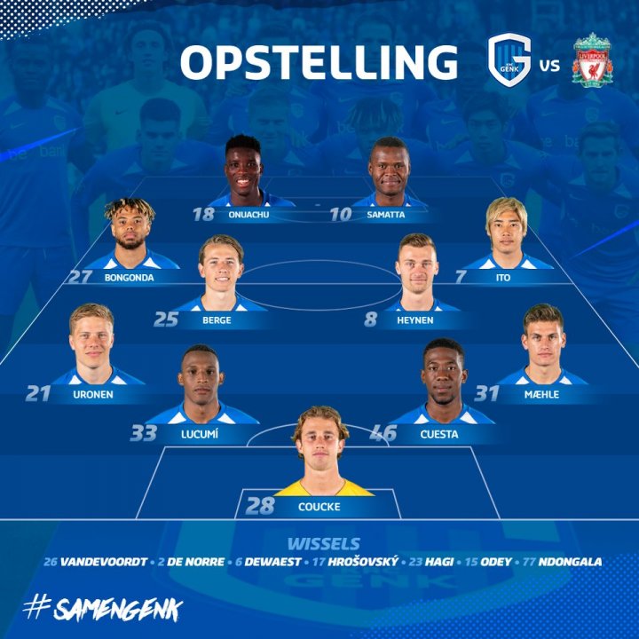 Alineación del Genk ante el Liverpool.