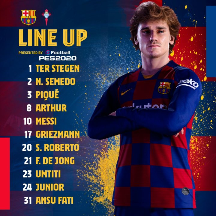 Alineación del Barcelona ante el Celta de Vigo.