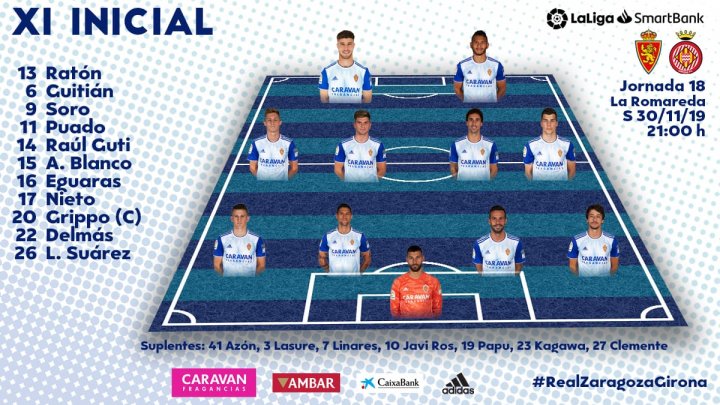 Alineación del Real Zaragoza ante el Girona.