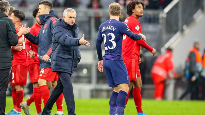 Christian Eriksen y José Mourinho en el Tottenham