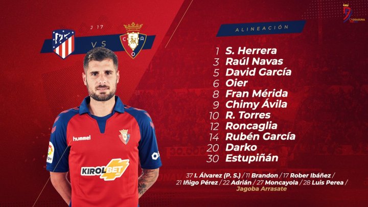 Alineación de Osasuna en el Wanda Metropolitano.
