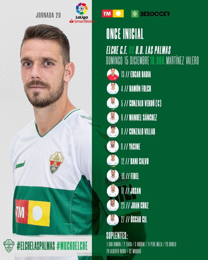 Alineación del Elche ante Las Palmas.