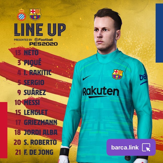 Alineación del Barcelona ante el Espanyol.