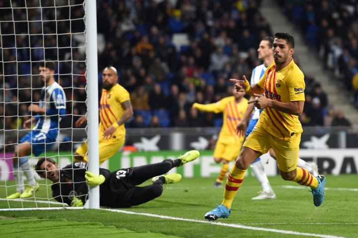 Lusi Suárez celebra su gol al Espanyol.