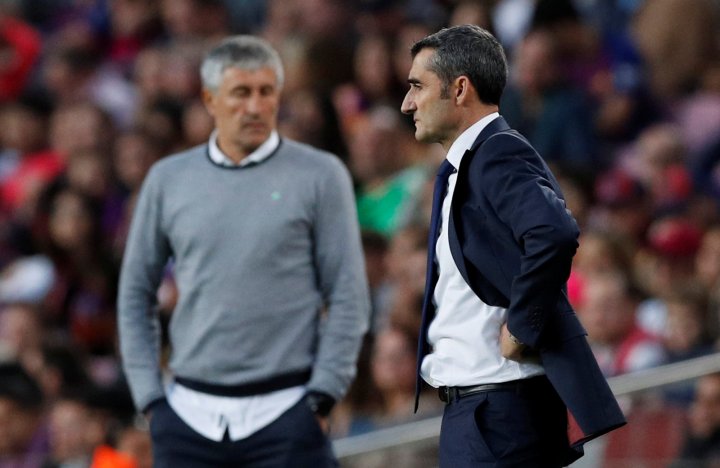 Valverde y Setién, en el Camp Nou