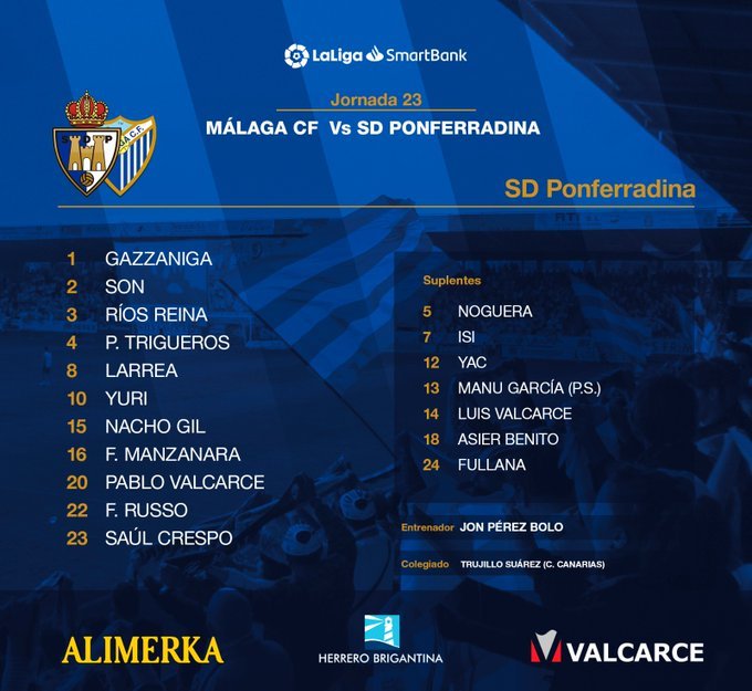 Alineación de la Ponferradina en La Rosaleda.