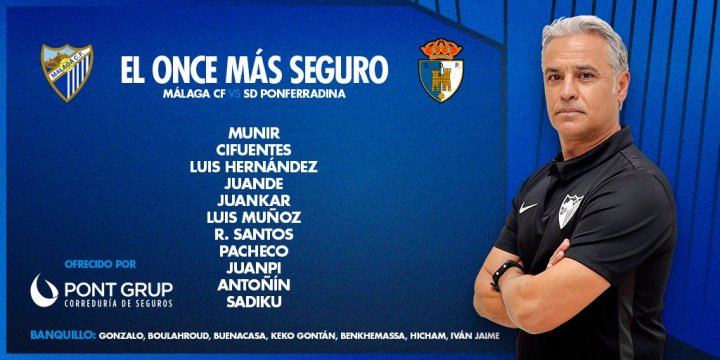 Alineación del Málaga ante la Ponferradina.