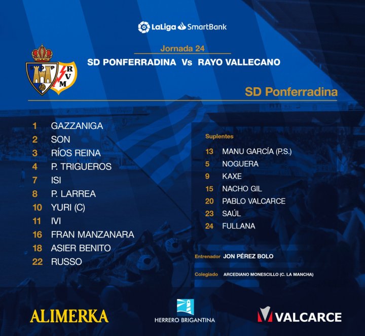 Alineación de la Ponferradina ante el Rayo Vallecano.