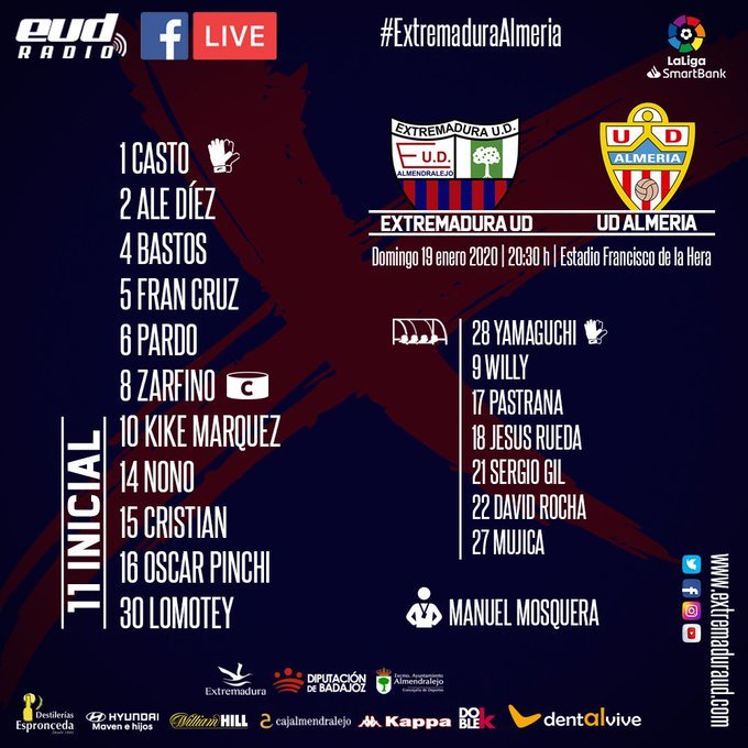 Alineación del Extremadura ante el Almería de José María Gutiérrez.
