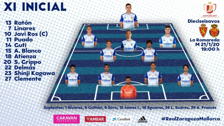 Alineación del Real Zaragoza ante el Mallorca.