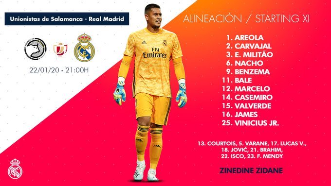 Alineación del Real Madrid ante Unionistas.