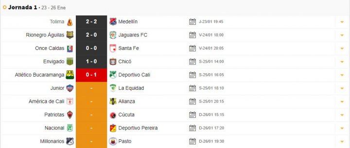 Fecha 1 de la Liga BetPlay
