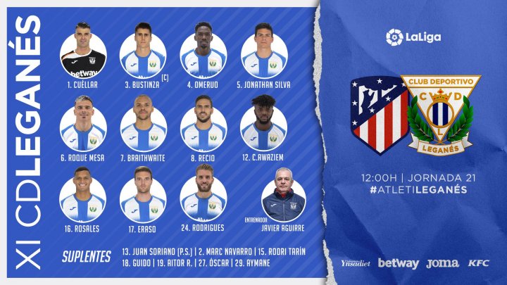 Alineación del Leganés ante el Atlético de Madrid.