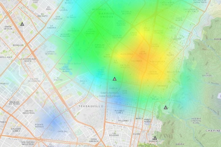 Mapa de lluvias en Bogotá