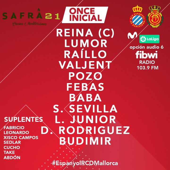 Alineación del Mallorca en el RCDE Stadium de Cornellá-El Prat.