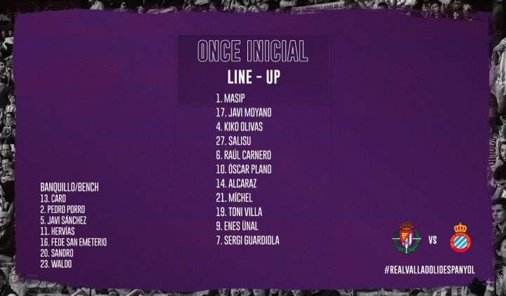 Alineación del Real Valladolid ante el Espanyol.