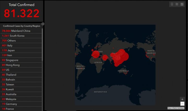 Mapa del coronavirus en el mundo
