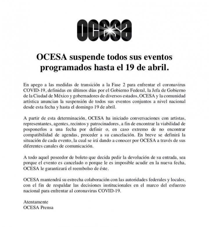 comunicado de ocesa