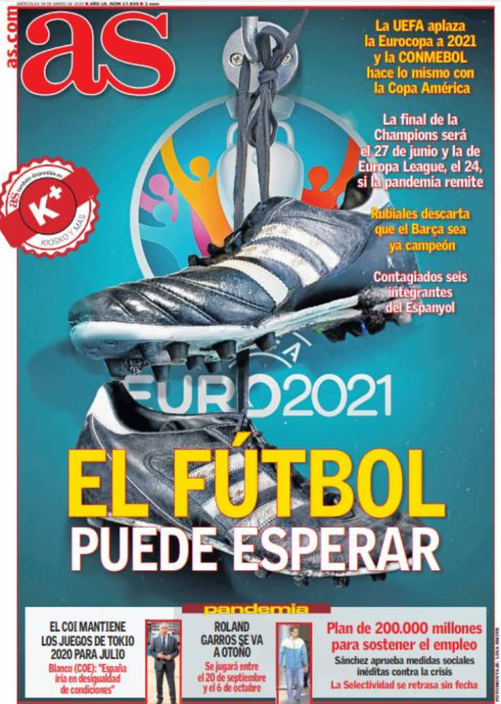 Today's front page here in Spain: Football can wait