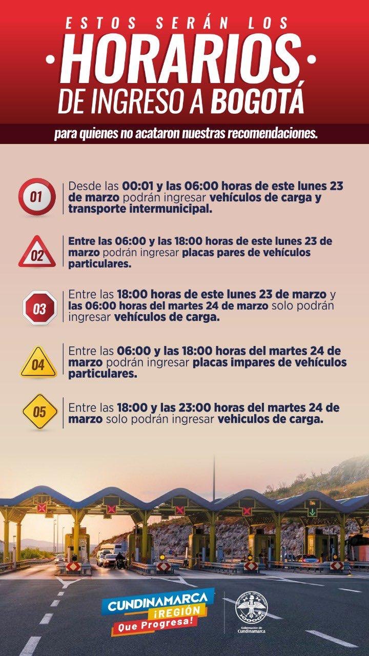 Horarios ingreso a Bogotá