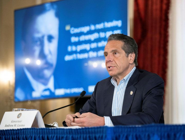 Andrew Cuomo speaks to the press.