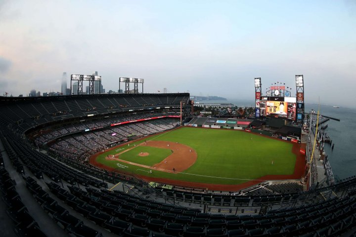 A general view of the San Francisco Giants playing against the Los Angeles Angels at Oracle Park on August 20, 2020 in San Francisco, California. Ezra Shaw/Getty Images/AFP