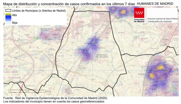 DISTRIBUCIÓN DE CASOS CONFIRMADOS EN HUMANES DE MADRID