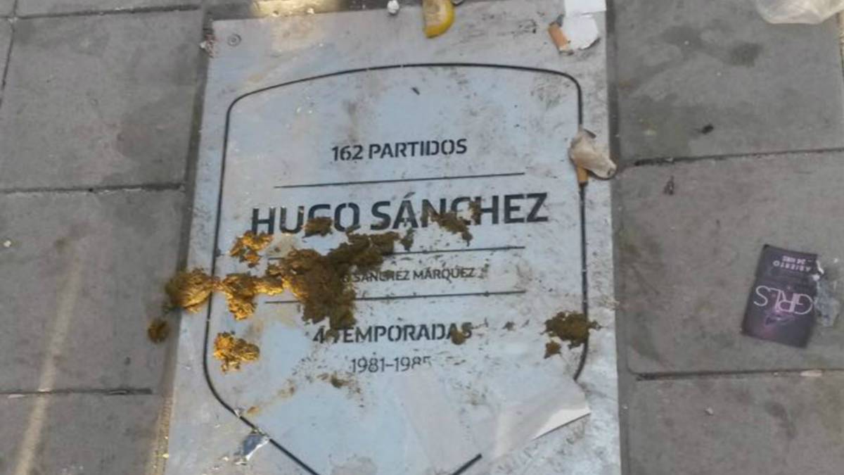 Hugo Sanchez's plaque is trampled on and spit on.