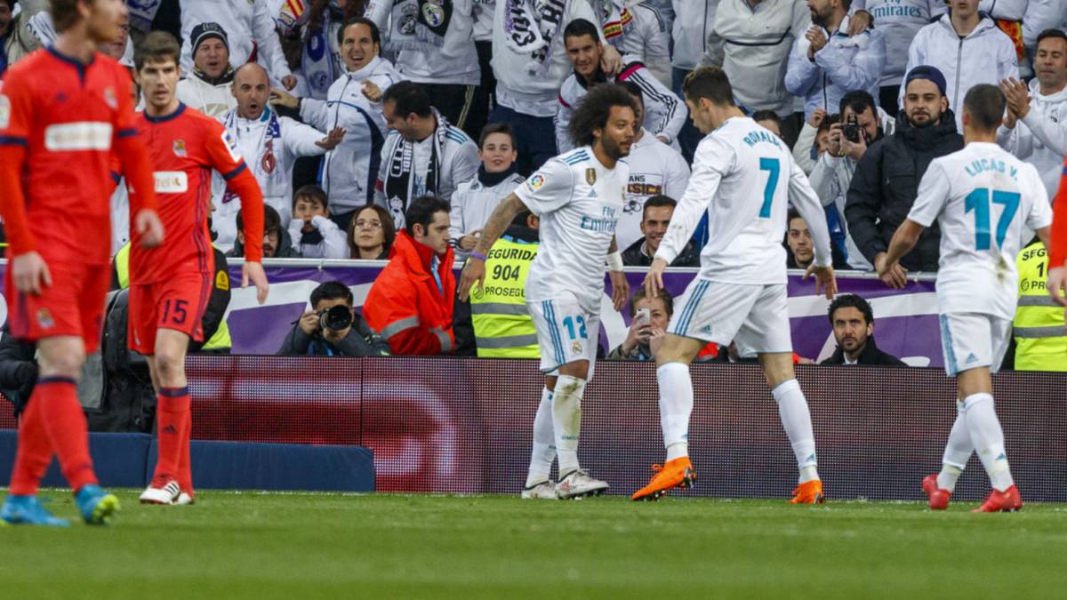 Cristiano y Marcelo, celebrando un gol ante la Real.