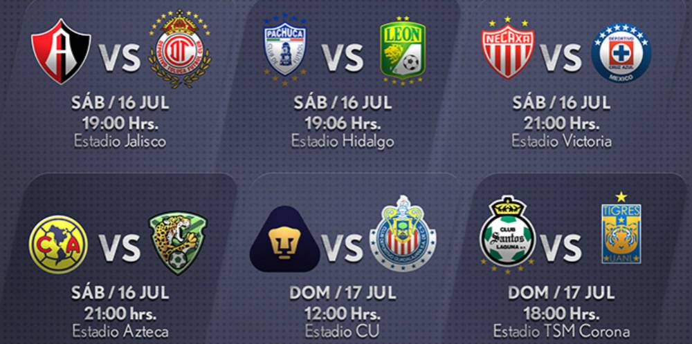 Fechas y horarios de la Jornada 1 del Apertura 2016 en la 